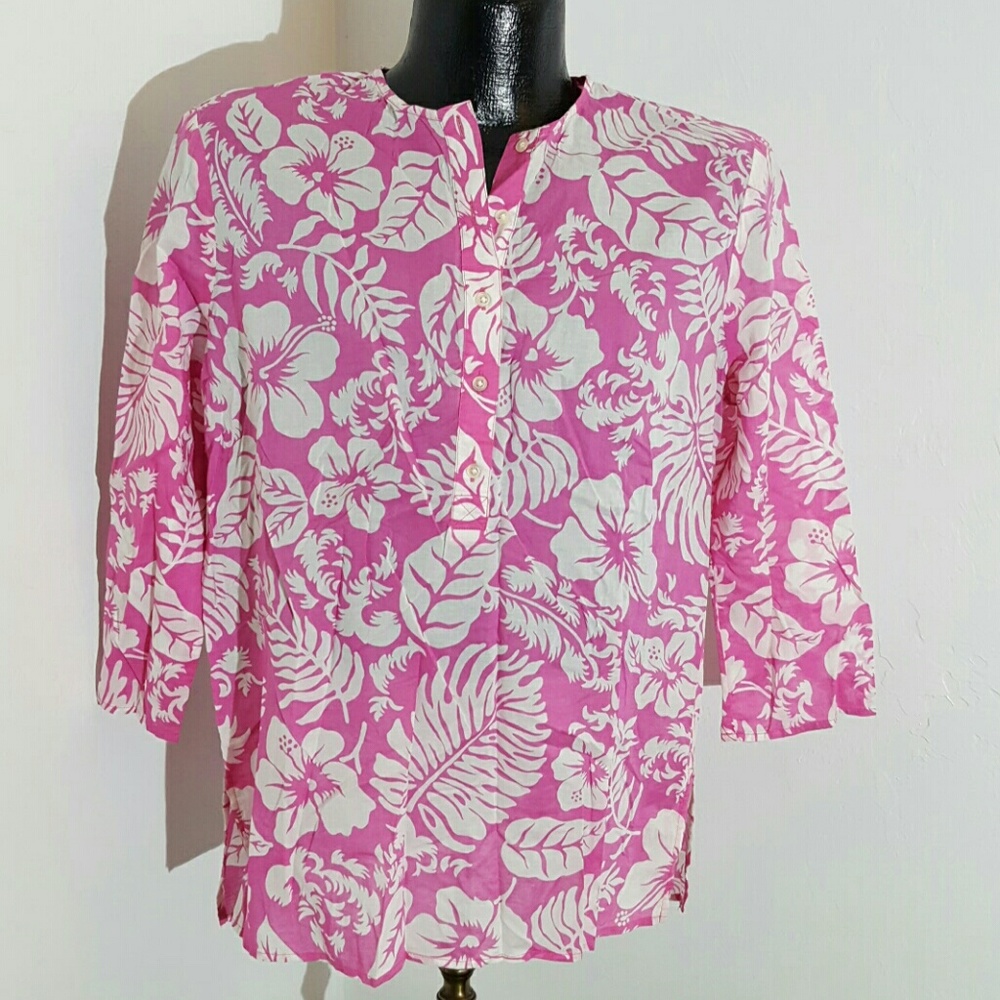 Lauren Ralph Lauren women top tunic cotton 3/4 sleeve floral size M